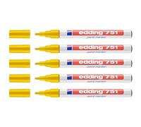 EDDING 751 - Lote de 5 rotuladores de pintura (punta redonda, 1-2 mm), color amarillo