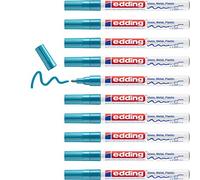 edding 751 marcador de tinta opaca brillante - azul claro - 10 rotuladores - punta redonda 1-2 mm - rotulador brillante efecto lacado para vidrio, piedras, madera, plástico, papel - color permanente