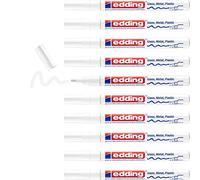 edding 751 marcador de tinta opaca brillante - blanco - 10 rotuladores - punta redonda 1-2 mm - rotulador brillante efecto lacado para vidrio, piedras, madera, plástico, papel - color permanente