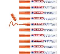edding 751 marcador de tinta opaca brillante - orange - 10 rotuladores - punta redonda 1-2 mm - rotulador brillante efecto lacado para vidrio, piedras, madera, plástico, papel - color permanente