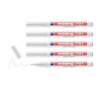 Edding 751 - Rotuladores de pintura (5 unidades, punta redonda, 1 - 2 mm), color blanco