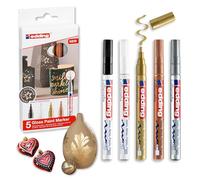 Edding 753-5 Marcadores de Tinta Opaca Brillante para Caligrafía - Blanco - Negro - Cobre - Plata - Oro - Punta Caligrafía 1-2,5 mm