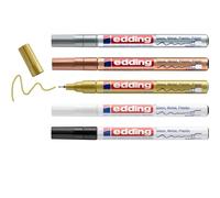 Edding 780-5 Marcadores de Tinta Opaca Brillante - Negro, Blanco, Oro, Plata, Cobre (Metallic) - Punta Fina 0,8mm