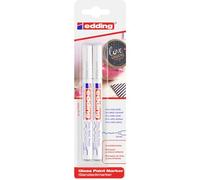 edding 780 marcador de tinta opaca brillante - blanco - 2 rotuladores - punta extrafina 0,8 mm - rotulador brillante efecto lacado para vidrio, piedras, madera, plástico, papel - color permanente
