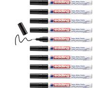 edding 780 marcador de tinta opaca brillante - negro - 10 rotuladores - punta extrafina 0,8 mm - rotulador brillante efecto lacado para vidrio, piedras, madera, plástico, papel - color permanente