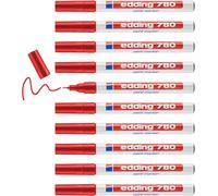 edding 780 marcador de tinta opaca - rojo - 10 rotuladores - punta redonda 0,8 mm - para metal, vidrio, piedras o plástico - resistente al calor, permanente, no mancha, impermeable