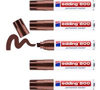 edding 800 marcador permanente - marrón - 5 rotuladores - punta biselada 4-12 mm - para marcas llamativas - resistente al agua, secado rápido, indeleble - para cartón, plástico, madera, metal, vidrio