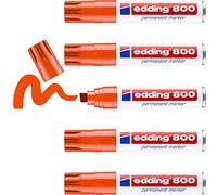 edding 800 marcador permanente - naranja - 5 rotuladores - punta biselada 4-12 mm - para marcas llamativas - resistente al agua, secado rápido, indeleble - para cartón, plástico, madera, metal,vidrio