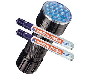 Edding 8280 - Rotulador especial Securitas UV de luz ultravioleta, 1,5 - 3 mm, transparente, UV Marker + UV Lampe, 2 unidades
