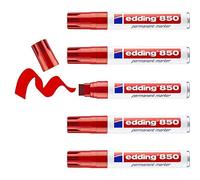 edding 850 marcador permanente - rojo - 5 rotuladores - punta biselada 5-15 mm - para marcas llamativas - resistente al agua, secado rápido, indeleble - para cartón, plástico, madera, metal, vidrio