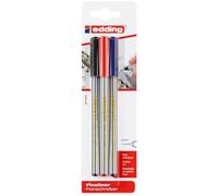 Edding 89 - rotulador de punta fina - negro rojo azul - 3 rotuladores - punta redonda extrafina 0,3 mm - para escribir, subrayar y dibujar con precisión - en la oficina, en casa y en la escuela