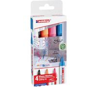 Edding 95 marcador para cristal - multicolor - 4 rotuladores borrable para vidrio - punta redondeada 1,5-3 mm - para escribir y marcar en ventanas y pizarras de cristal - borrado en seco