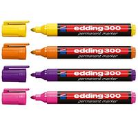 edding 300 marcador permanente - amarillo - 10 rotuladores- punta redonda 1,5-3 mm - resistente al agua, de secado rápido, rotuladores indelebles - para cartón, plástico, vidrio, madera, metal