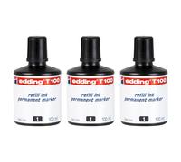 EDDING - Lote de 3 recambios de tinta T100 ml gota a gota para rotulador permanente, color negro