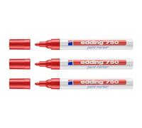EDDING - Lote de 3 rotuladores de pintura 750 (punta redonda, 2-4 mm), color rojo
