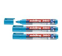 EDDING - Lote de 3 rotuladores para pizarras blancas 360 (1,5-3 mm), color azul claro
