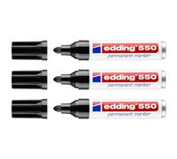 EDDING - Lote de 3 rotuladores permanentes 550 puntas redondas, 3-4 mm, color negro