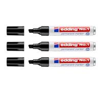 Edding - Lote de 3 rotuladores permanentes no. 1 Negro Punta Biselada 1-5 mm