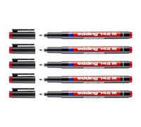 Edding - Lote de 5 rotuladores permanentes, 142 m, punta media, 1 mm, color rojo
