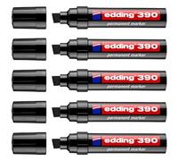 Edding Rotuladores permanentes 390 – punta biselada 4-12 mm, negro – Lote de 5