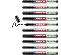 edding Rotulador de pintura EcoLine 51 - negro - Pack de 10 - Punta redonda 1-2 mm - Tinta a base de agua, altamente opaco e impermeable - Bolígrafo para vidrio, piedra, madera, plástico y papel