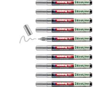 edding Rotulador de pintura EcoLine 51 - Plateado - Pack de 10 - Punta redonda de 1-2 mm - Tinta a base de agua, altamente opaco e impermeable - Bolígrafo para vidrio, piedra, madera, plástico y papel