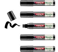 edding Rotulador de pintura EcoLine 52 - negro - Pack de 5 - Punta cincel 4-15 mm - Tinta a base de agua, altamente opaco e impermeable - Bolígrafo para vidrio, piedra, madera, plástico y papel