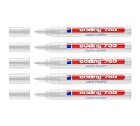 Edding - Rotuladores (5 unidades, 750, punta redonda, 2-4 mm), color blanco