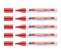 Edding - Rotuladores (5 unidades, 750, punta redonda, 2-4 mm), color rojo