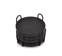 EDHAS Juego de 4 Posavasos de Madera de Acacia Negra con Soporte de Hierro, decoración de Mesa de café, Protector de Mesa (tamaño: 10 x 10 x 1,3 cm, tamaño del Soporte: 11,4 x 11,4 x 7 cm)
