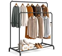 edihome, Burro Ropa, Perchero Colgador de Ropa, Doble, Vestidor, 110X150X54 cm, Resistente, Metálico, con Soporte para Zapatos, Organizador, Montaje Fácil (Negro)