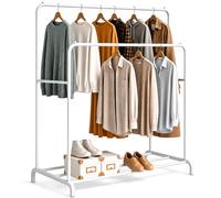 edihome, Burro Ropa, Perchero Colgador de Ropa, Doble, Vestidor, 110X150X54 cm, Resistente, Metálico, Soporte para Zapatos, Organizador, Montaje Fácil (Blanco)