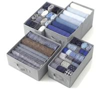 edihome, Organizador Armario, Separadores de Cajones para Camisetas y Ropa Interior, con Compartimentos, Cajas Organizadoras Armarios (Gris Claro, Pack 4 - Mix)