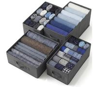 edihome, Organizador Armario, Separadores de Cajones para Camisetas y Ropa Interior, con Compartimentos, Cajas Organizadoras Armarios Plegables para Ordenar Cajones (Gris Oscuro, Pack 4 - Mix)