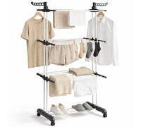 edihome, Tendedero Vertical, Plegable, 4 Niveles con Alas Laterales, Estructura Metálica Resistente, 35 kg Capacidad, con Ruedas, Ahorra Espacio, Interior y Exterior (Gris/Blanco)