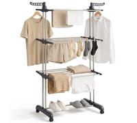 edihome, Tendedero Vertical, Plegable, 4 Niveles con Alas Laterales, Estructura Metálica Resistente, 35 kg Capacidad, con Ruedas, Ahorra Espacio, Interior y Exterior (Gris)