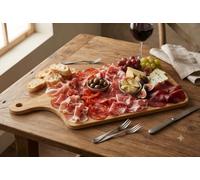 EDITACASTA Tabla de cortar de madera de bambú natural - 32 x 18 cm - Tabla para embutidos, quesos y aperitivos - Diseño elegante con mango - Resistente ecológica y fácil de limpiar - Ideal para servir