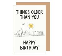 Edition Seidel Premium tarjeta de cumpleaños con sobre. Tarjeta de felicitación plegable con mensaje en inglés Happy Birthday para hombre y mujer amigo dinosaurio pirámides edad humor (G4263 SW026)