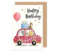 Edition Seidel Premium tarjeta de cumpleaños con sobre. Tarjeta de felicitación plegable con mensaje en inglés Happy Birthday para hombre y mujer gato pandilla coche (G4271 SW026)