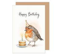 Edition Seidel Premium tarjeta de cumpleaños con sobre. Tarjeta de felicitación plegable con mensaje en inglés Happy Birthday para hombre y mujer amigos pájaro adorable fiesta (G4267 SW026)