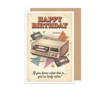 Edition Seidel Tarjeta de felicitación de cumpleaños premium con sobre, tarjeta de felicitación, tarjeta de cumpleaños, con texto en inglés, cine en casa, retro para hombre y mujer (G4045 SW126)