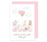 Edition Seidel Tarjeta Premium de Felicitación para Nacimiento con Sobre. Tarjeta de Felicitación, Tarjeta de Nacimiento, Tarjeta para Bebé, Frase Frases Inglés Llegada Hola Bienvenida Niña Rosa Bebé