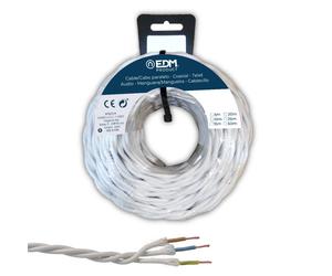 Edm 11888 cable paralelo textil trenzado, blanco, 3 x 1 mm x 5 m