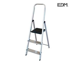Edm 75052 escalera domestica aluminio 3 peldaños, multicolor