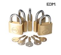 Edm 85245 candados latón arco normal 5 llaves iguales, paquete de 4 u