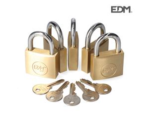 Edm 85245 candados latón arco normal 5 llaves iguales, paquete de 4 u
