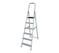 EDM Escalera Doméstica de Aluminio 6 Peldaños - 48x10.5x193 cm Plegada - Altura Último Peldaño 1.22 m - Peso Máximo 150 kg