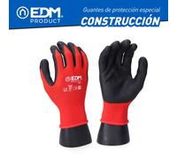 Edm Guante t-08 de Construcción en Poliéster con Palma de Látex para Jardinería, Bricolaje y Fontanería