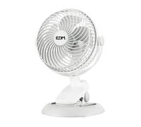 EDM Mini Ventilador Recargable con Pinza y Base, 3W y 31.6dB, 3 Velocidades, Motor sin Escobillas, Ø17x18x28cm