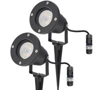 EDO 2 Focos de Jardín con Estaca para Tierra GU10 IP65 HORTUS Negro + 2x Conector de Cable Impermeable IP68 - Lámpara Proyector de Exterior Orientable para Terraza, Césped, Camino, Cable de 25 cm